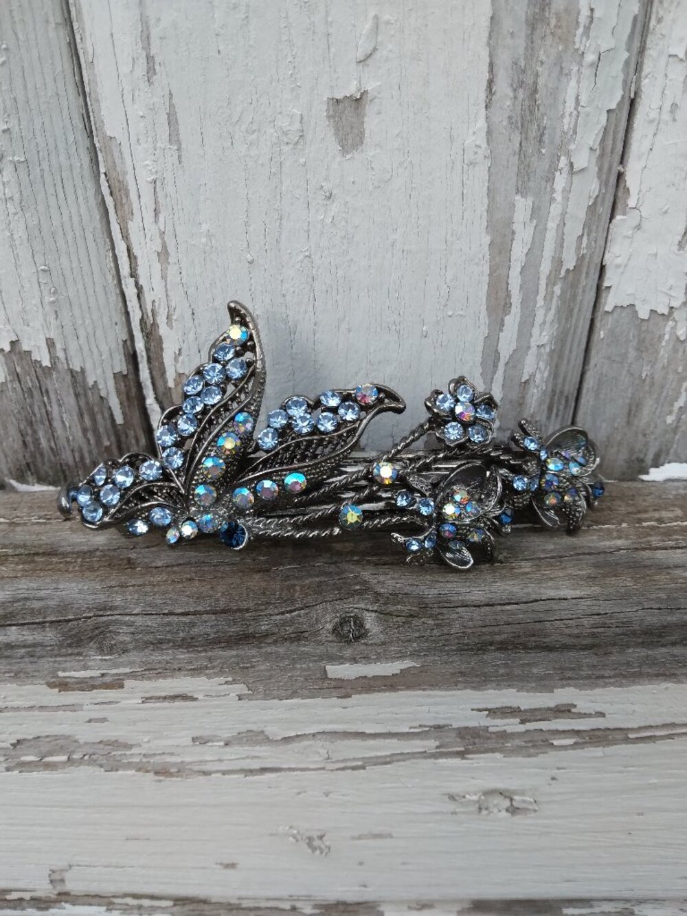 Butterfly Floral Blue Crystal Hair Barrette